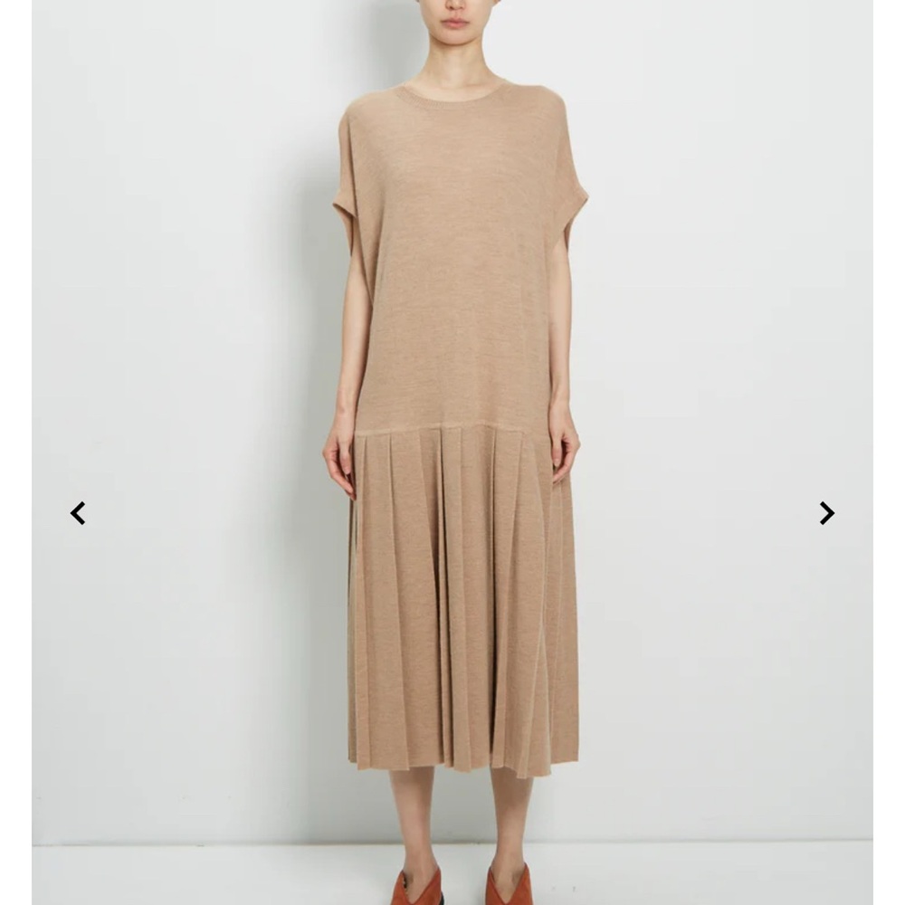 Lauren Manoogian Tan Pleat Wool Midi Shift Dress - new with tags